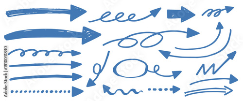 ゆるかわフリーハンド矢印素材・青