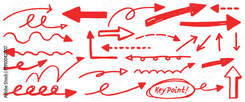 ポップな手描き矢印イラスト素材・赤