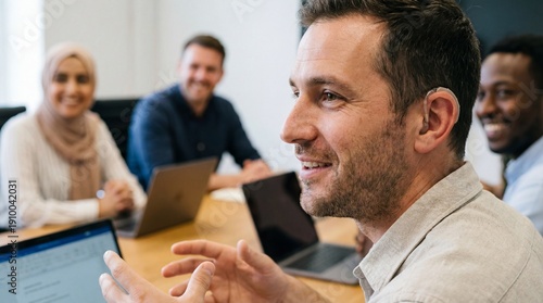 Diverse Group of Professionals in Meeting, Collaborating, and Discussing Ideas in Modern Office, Focused on Work, Teamwork, and Innovation, Inclusive Environment, Business Success