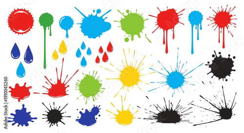 Colorful Paint Splashes and Drops Vector Illustration