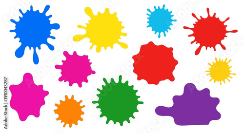 Colorful Paint Splashes Isolated on White Background