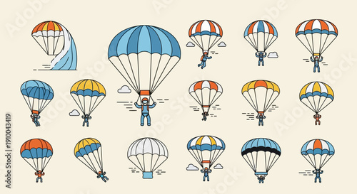 Colorful Parachutes Set: Skydiving and Extreme Sports