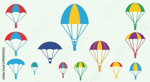 Colorful Parachutes Vector Illustration Set