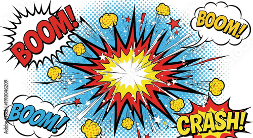 Comic explosion with boom text effect