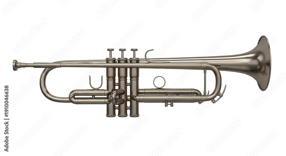 Naklejka premium Shiny Silver Trumpet With Colorful Reflections On Black Background