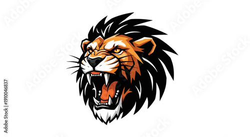 Fierce Lion Head Roaring Aggressively With Open Mouth.