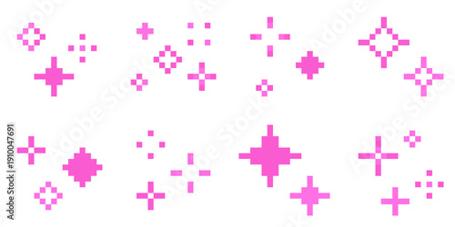 Obraz na plátně 8-bit pixel art pink sparkling effect and icon decoration set