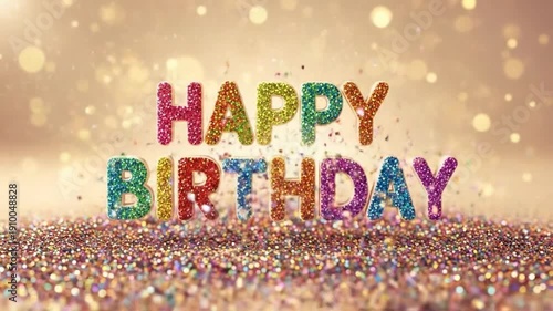 Colorful Happy Birthday Text Made of Glitter on Sparkling Background
