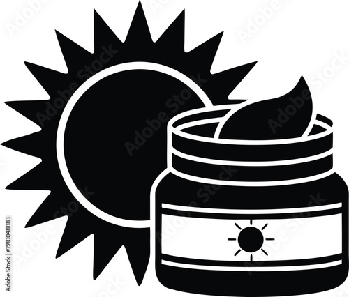 Black and white sun and jar with liquid rays
