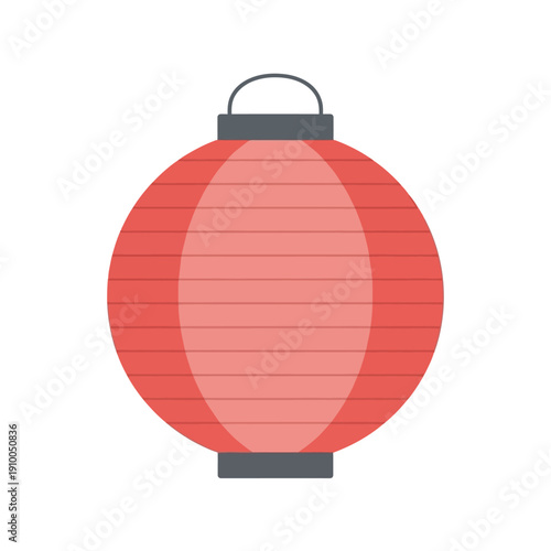 Round Red Japanese Paper Lantern Isolated on White Background - Traditional Lantern Design