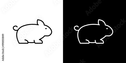 Two simple line art icons of a rabbit, one white on a black background, and one black on a white background