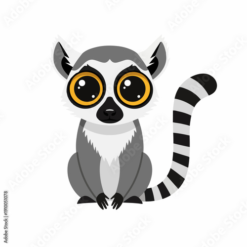 illustration of a big-eyed lemur from Madagascar on a white background