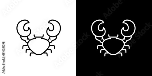 Minimalist crab line icon vector illustration set on contrasting backgrounds; ideal for marine-themed design, seafood branding, or oceanography symbols