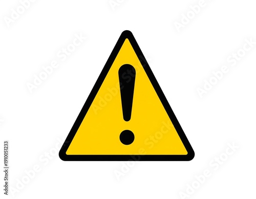 A yellow triangular warning sign with a black exclamation mark inside, set against a plain white background. It symbolizes caution