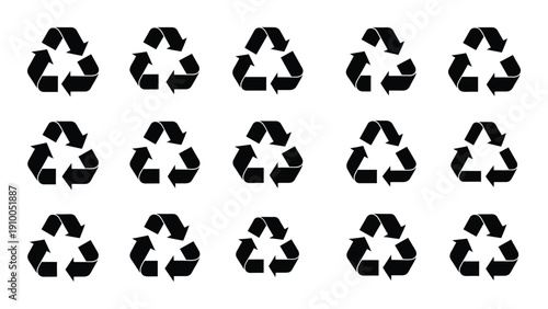 A collection of recycling symbols arranged in a grid pattern. isolated on white background, Vector