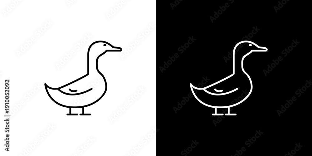Fototapeta premium Minimalist line art icons of a duck on a white and black background for a clean and modern design