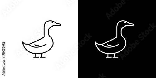Minimalist line art icons of a duck on a white and black background for a clean and modern design