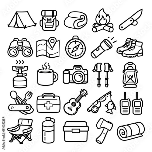 A creative black vector illustration travel set 