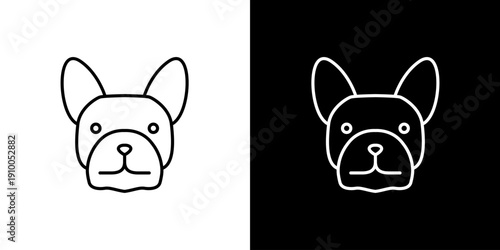Minimalist French Bulldog Icon in Black and White Outline Style