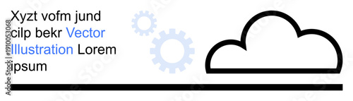 Cloud computing, data storage, technology innovation, digital services, software development, online connectivity. Minimal line art showing a cloud and gears. Cloud computing and data storage concept