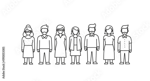 Diverse group of people represented by simple line art icons.