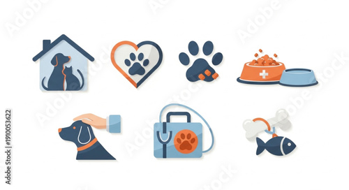 Veterinary Clinic Icons Set Animal Care Symbols.
