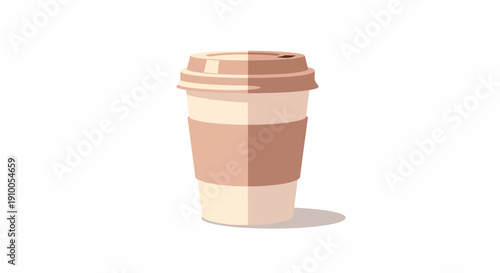 Cartoon illustration of a disposable coffee cup with lid