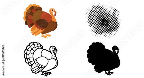 Four different turkey illustrations on a white background.
