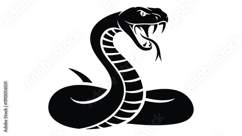 A detailed black and white illustration of a coiled snake with its head raised. isolated on white background, Vector