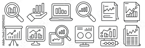 Data Analysis Icon Vector Set – Profit Graph Illustration and Data Science Symbol Collection.