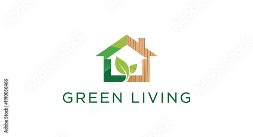 Green Living Logo with House and Leaf Symbol.