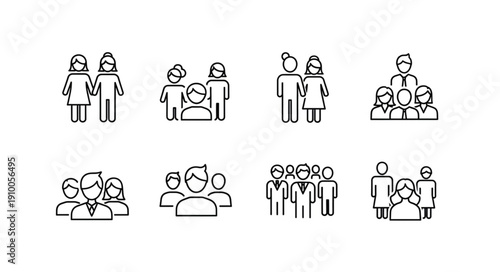Collection of diverse people icons representing groups and individuals.
