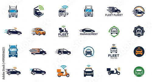 Collection of modern vehicle and transportation logos and icons.