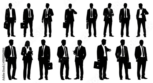 Collection of Business People Silhouettes Standing in Various Poses.