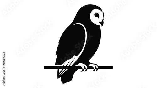 Black and white illustration of an owl perched on a branch. isolated on white background, Vector