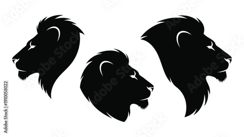 Three majestic lion silhouettes showcasing the power and grace of the king of the jungle isolated on white background, Vector