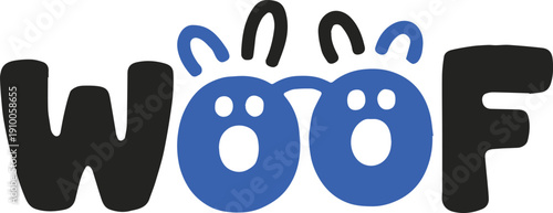 dog woof wordmark logo with dog face letters and snout line