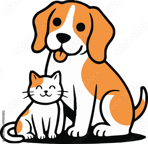 dog and cat sitting together flat vector illustration for web