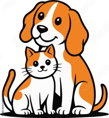 dog and cat sitting together vector illustration for pet care
