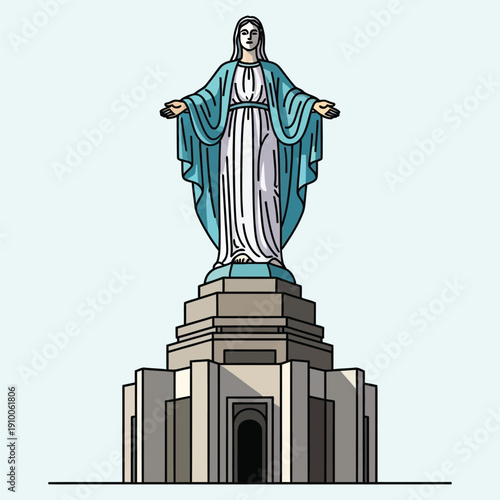 Iconic statue of Virgin Mary with outstretched arms atop a grand architectural pedestal