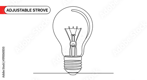 A single, classic incandescent light bulb with a visible filament, presented in a clean, minimalist line art illustration against a white background, symbolizing ideas and innovation