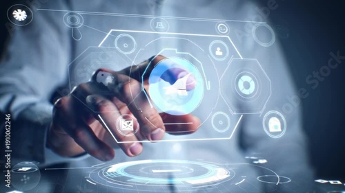 Business Technology Touchscreen Interface With Digital Data Visualization and Futuristic User Interaction, educational, no logos, no text