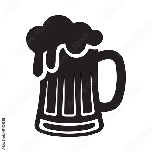 Beer mug with foam Vector, Silhouette, Illustration