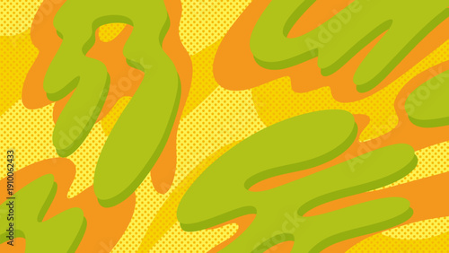 4Kサイズの抽象ウェーブ背景 グリーンとオレンジのポップデザイン