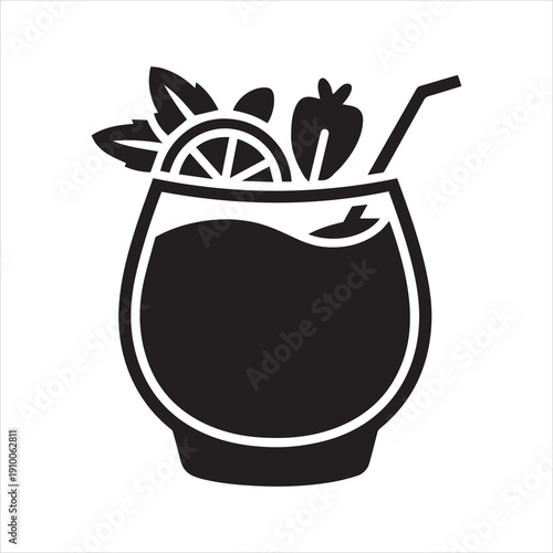 Top view of mocktail with fruit garnish Vector, Silhouette, Illustration