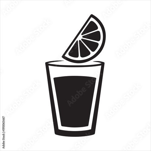 Lemon wedge falling into glass Vector, Silhouette, Illustration