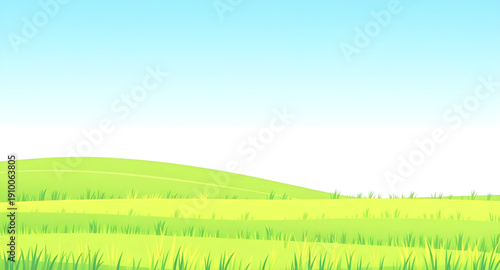 cartoon, nature, landscape, grassland, greenfield, meadow, field, pasture, lawn, countryside, rural, outdoor, scenery, horizon, plains, farmland, sky, bluesky, clouds, cloudscape, sunlight, sunny, bri