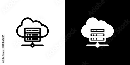 Cloud Server icon concept with flat Black White Background. Vector illustration.