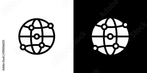 Global Network icon concept with flat Black White Background. Vector illustration.