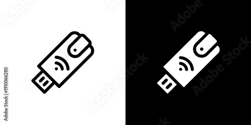Usb Modem icon concept with flat Black White Background. Vector illustration.